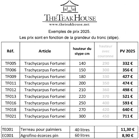 Prix palmiers The Teak House
